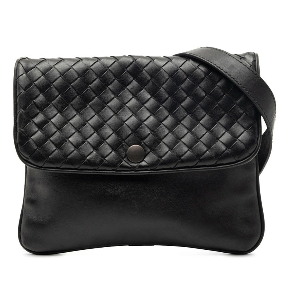 Bottega Veneta Intrecciato Crossbody Bag Pouch Black Leather